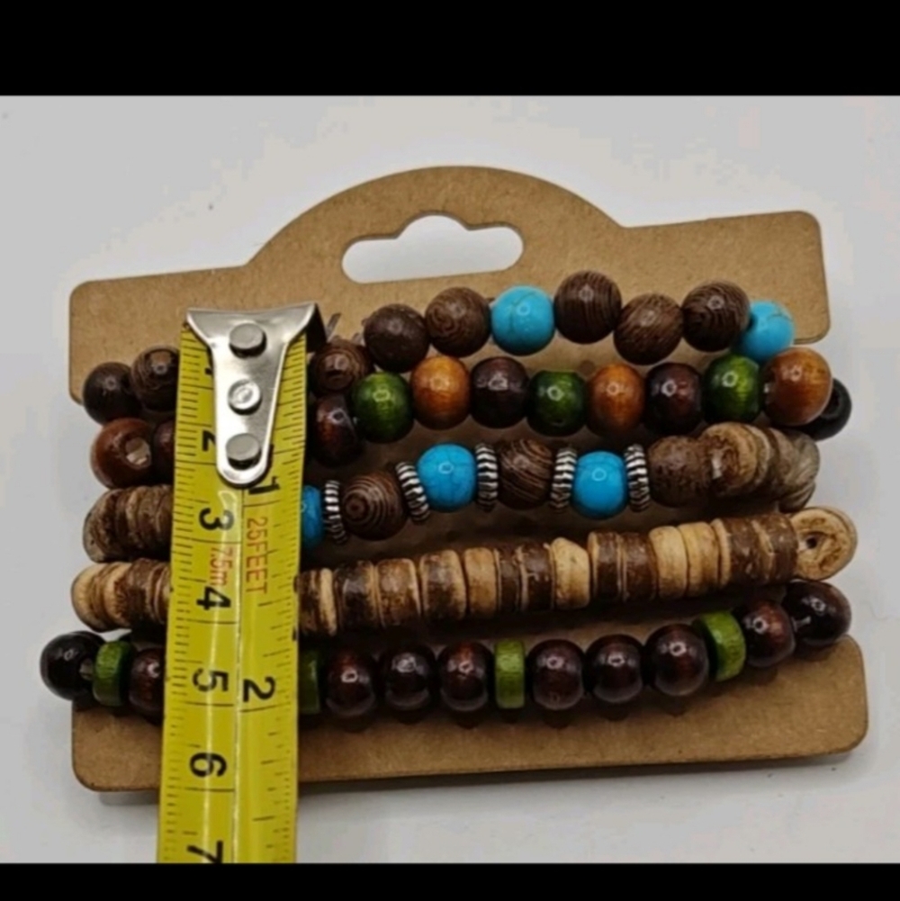 New Bohemian Beaded Bracelet Set - Turquoise, Brown, Green - Picture 2 of 3